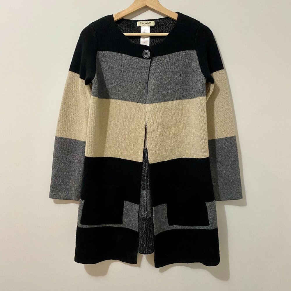 Cocogio Made in Italy Merino Wool Blend Striped Longline Knit Cardigan Lagenlook